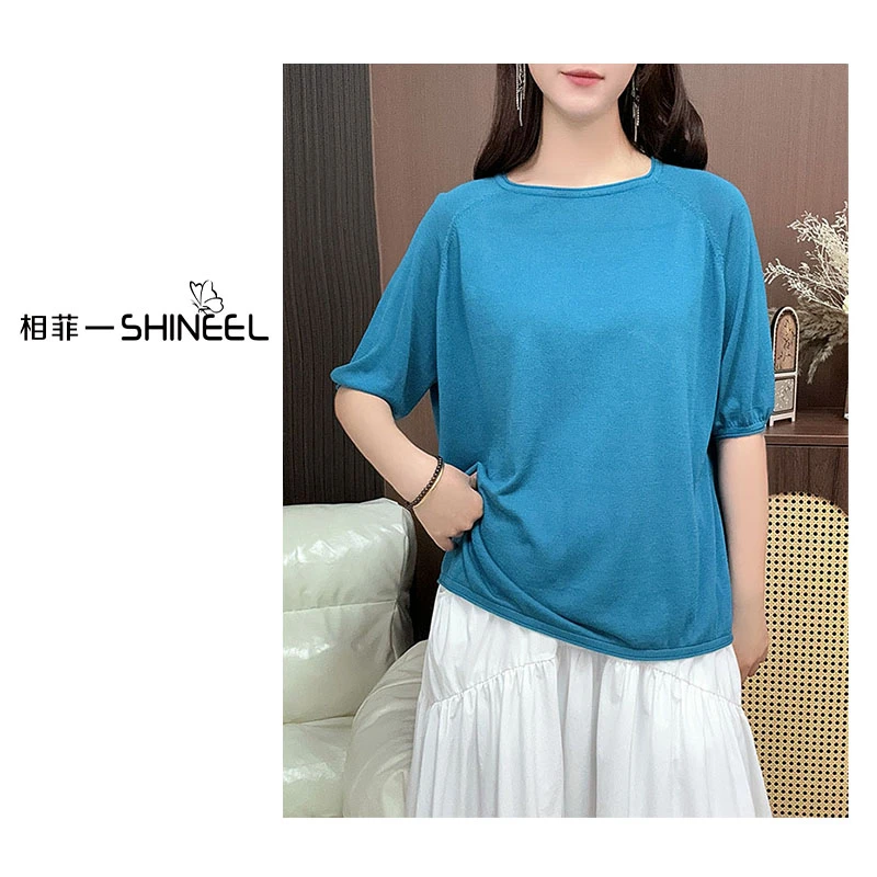 相菲原创一【上衣】设计百搭夏季显瘦宽松宽松纯色圆领简约气质短袖