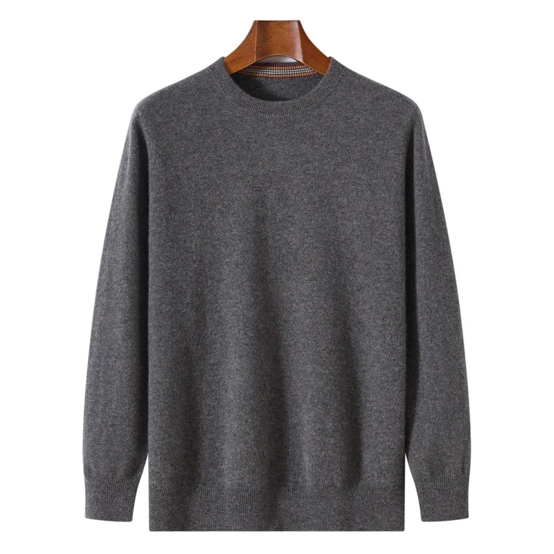 100%纯山羊绒衫男士圆领秋冬新款商务休闲百搭毛衣针织打底衫