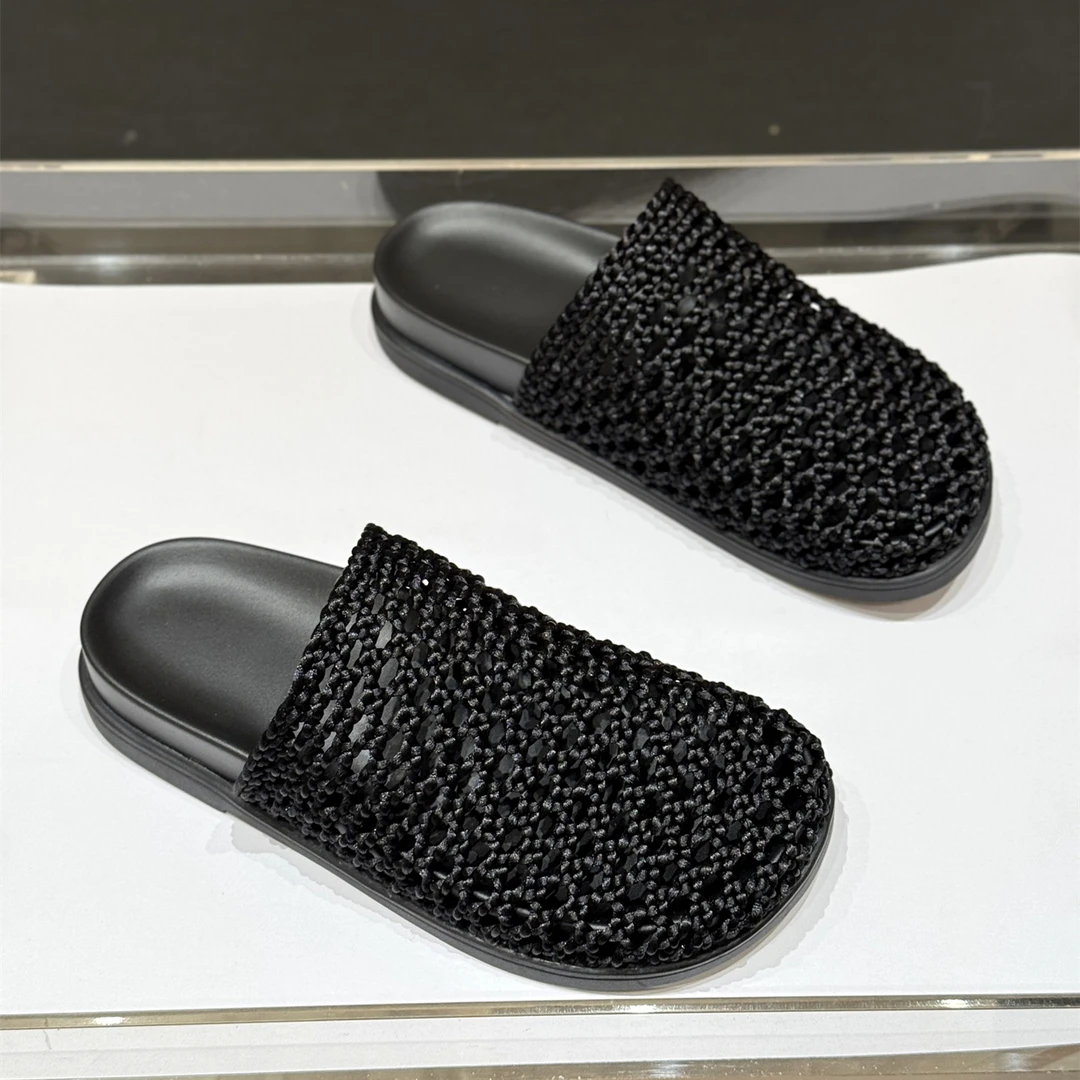 韩版镂空透气包头半拖女2025新款夏季厚底小众编织懒人外穿凉拖鞋