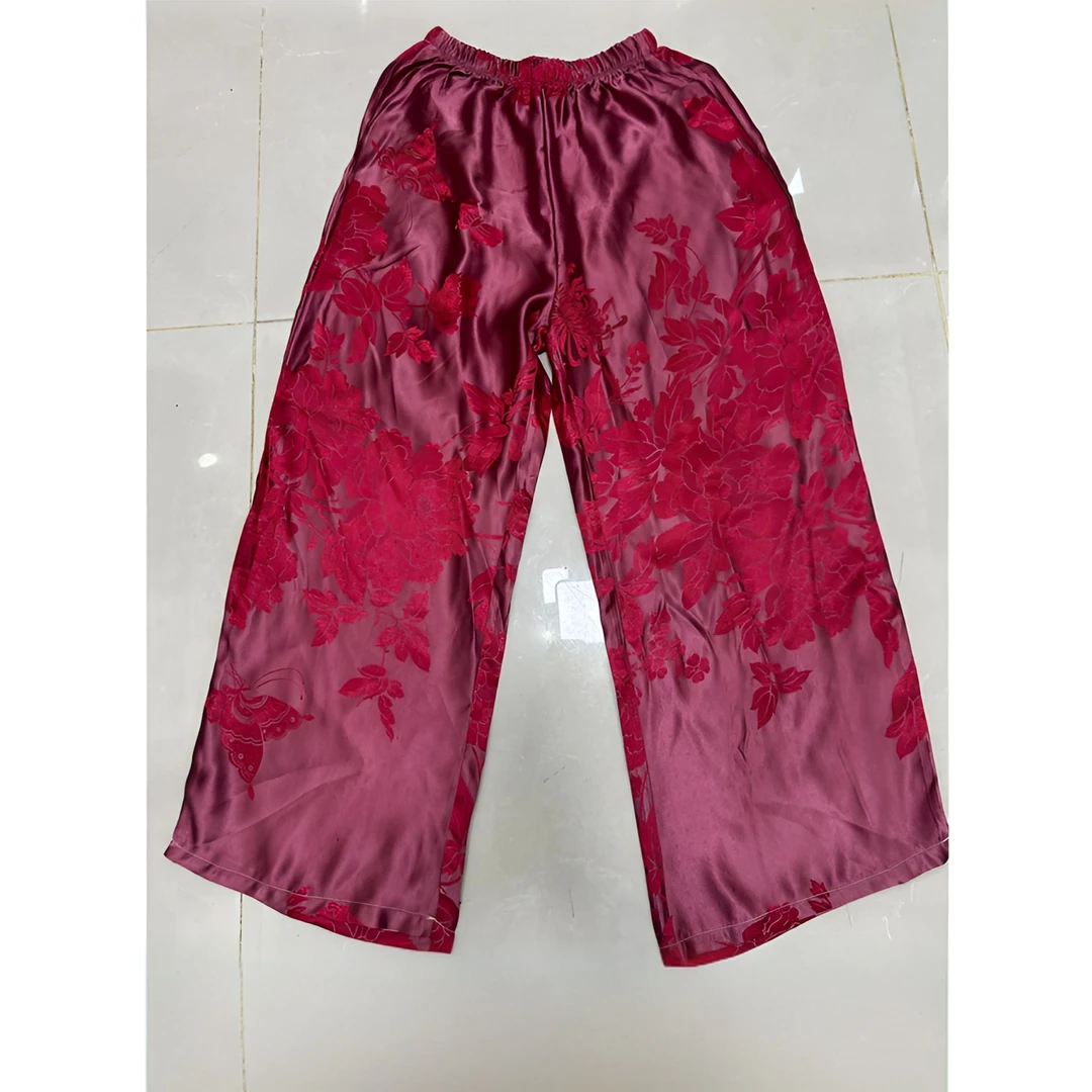 真丝桑蚕丝老软缎阔腿裤百搭唐装民族风家居裤中式时尚休闲裤春夏