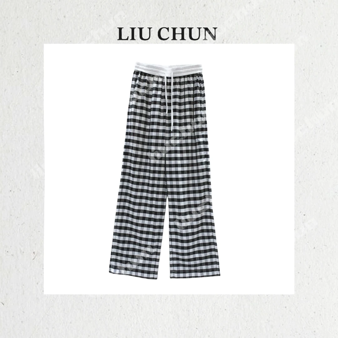【棋盘格抽绳】CHUN家夏款直筒裤