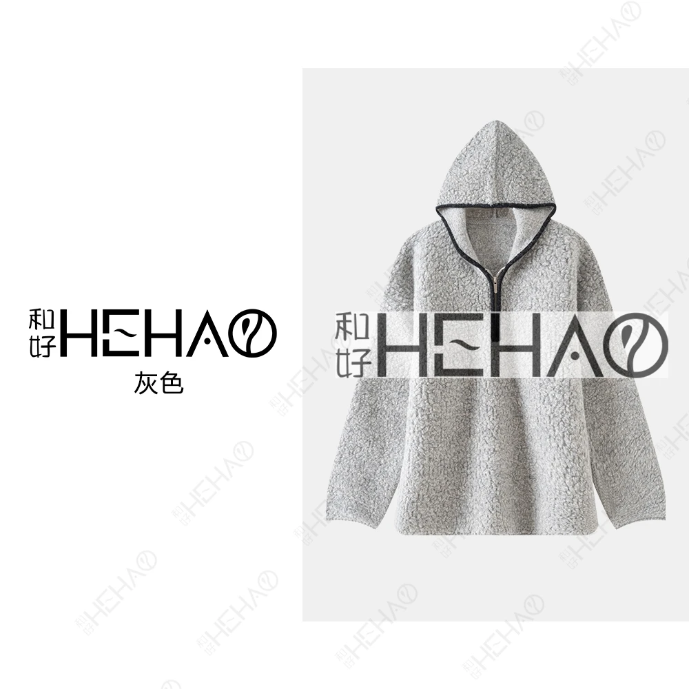 休闲时尚连帽加厚宽松秋冬女拉链上衣5755