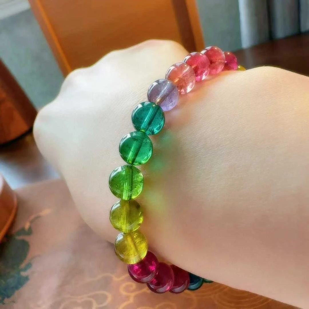 天然真品彩虹手串单圈7mm14.8g正品碧玺手串纯天然真品100%