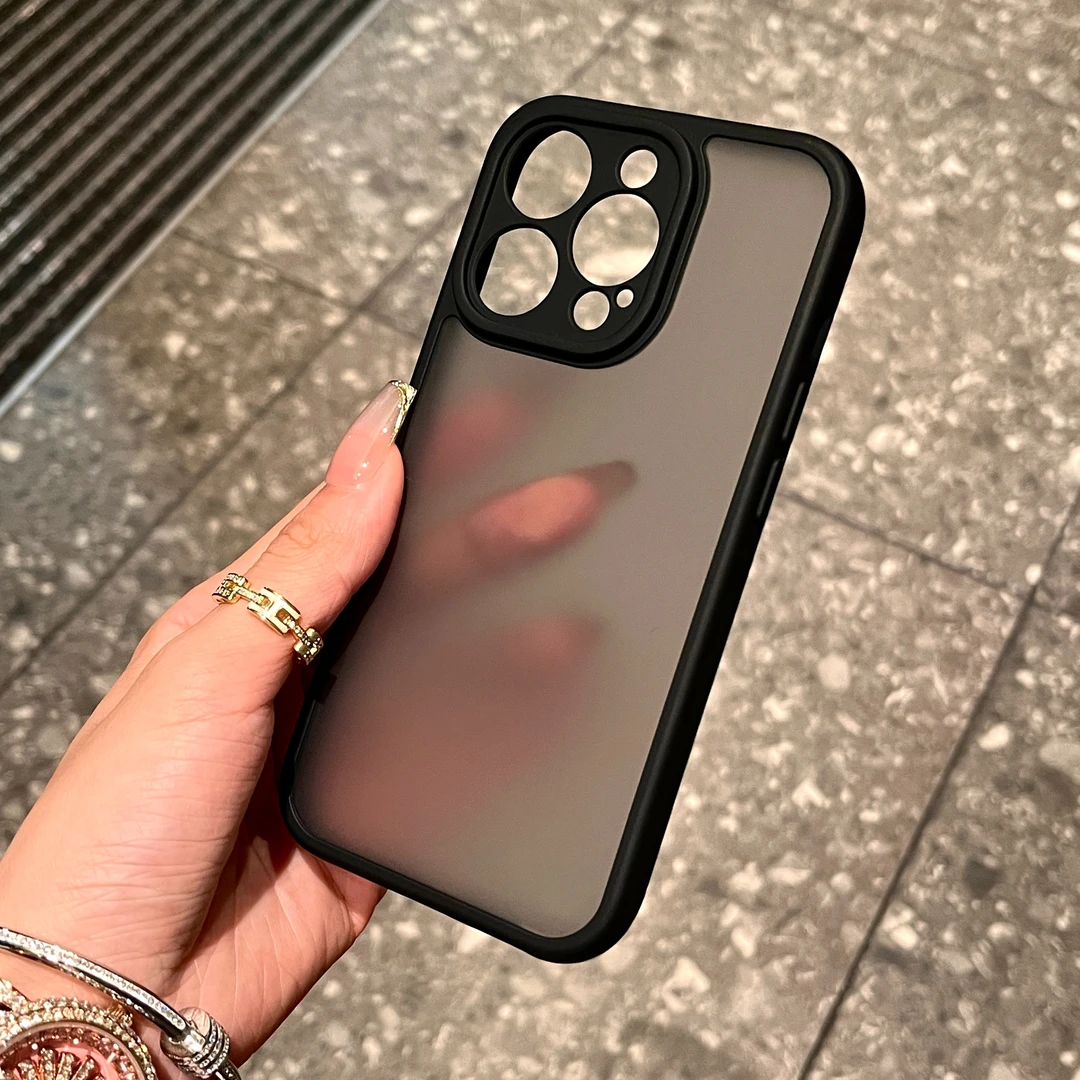 高级肤感黑色iPhone16Promax手机壳苹果15新款14/13防摔12/11简约