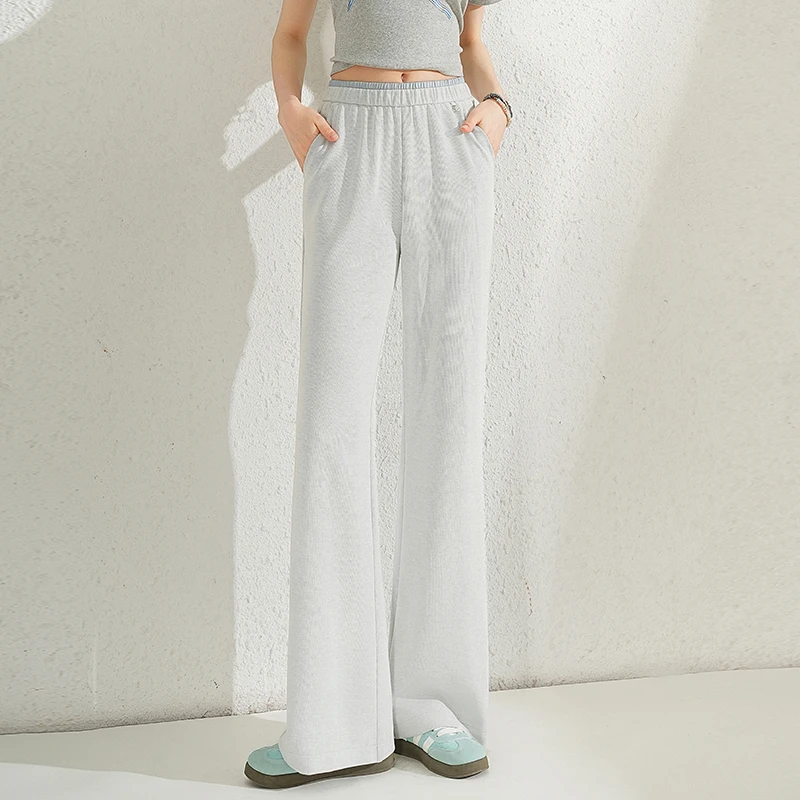 灰色微喇裤女夏季薄款2025新款高腰垂感小个子阔腿喇叭长裤子