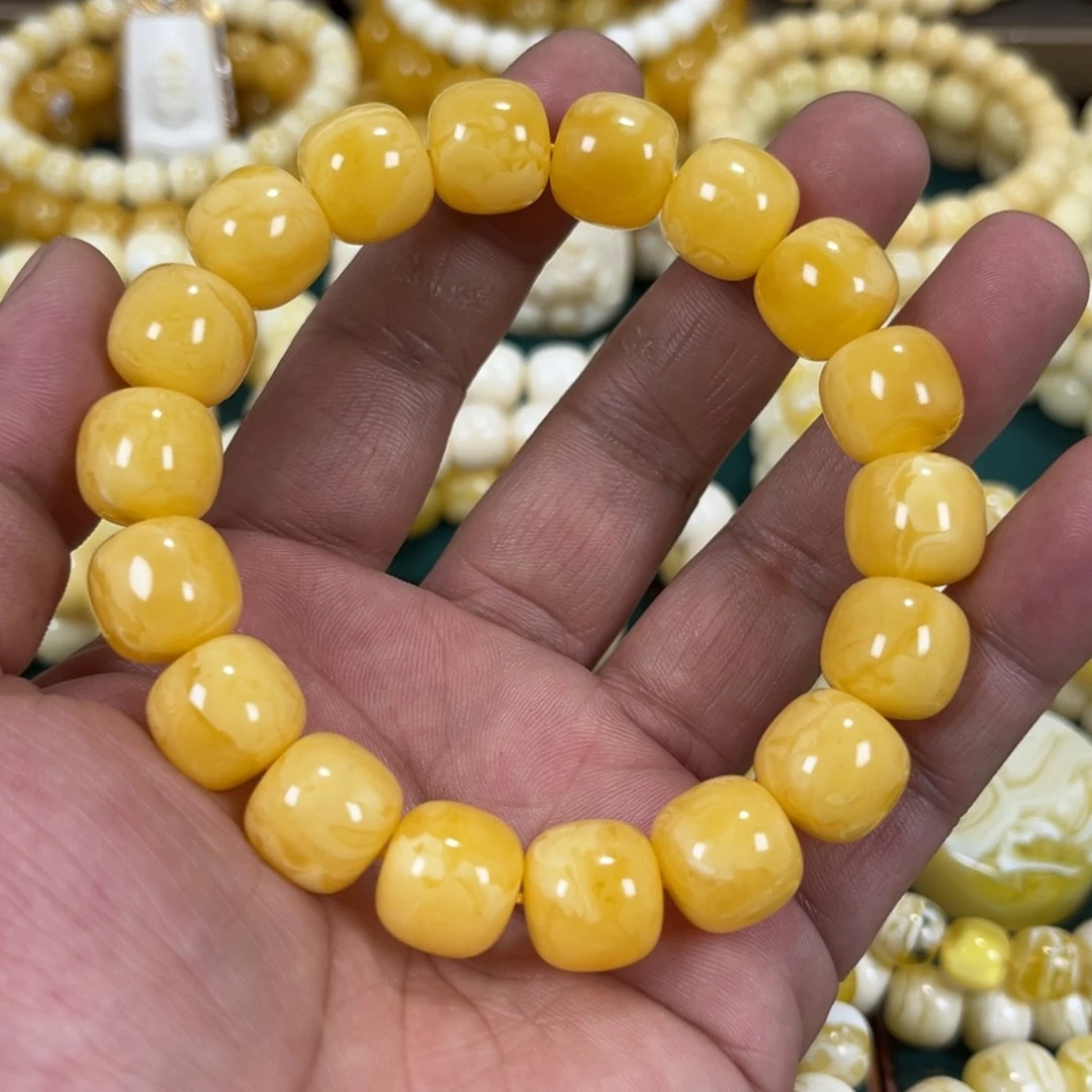琥珀手串未镶嵌同料焦皮橘奶蜡13mm