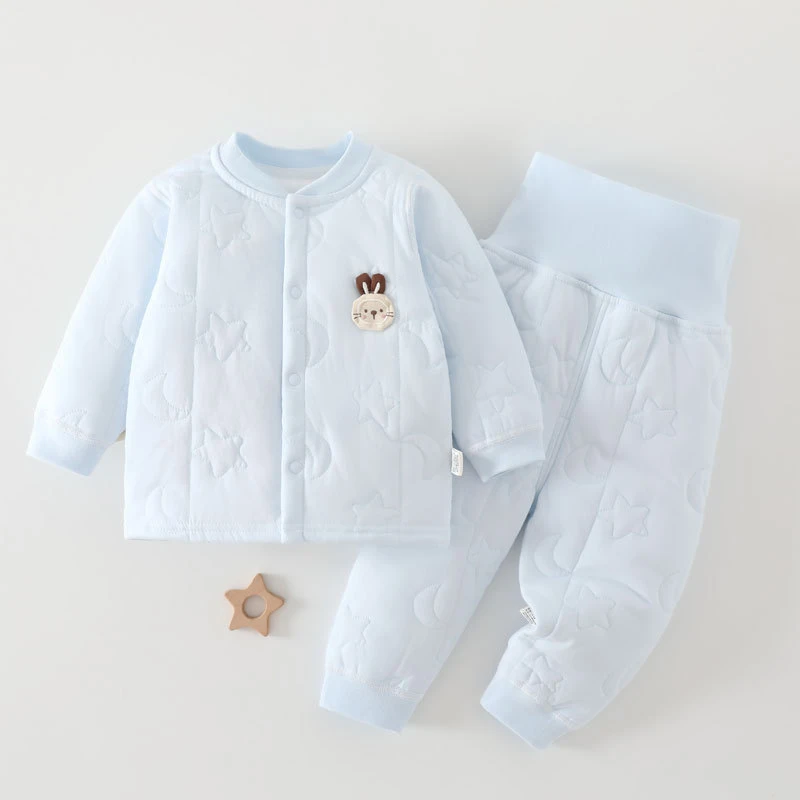 40克婴儿秋冬款薄棉高腰护肚套装男女宝宝秋季保暖上衣裤子两件套