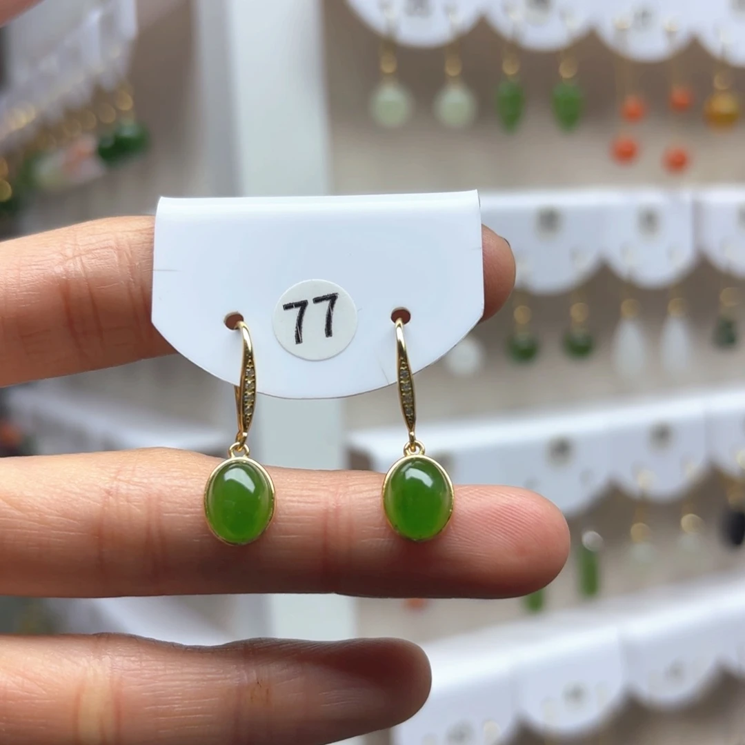 和田玉耳饰银S925镶嵌2