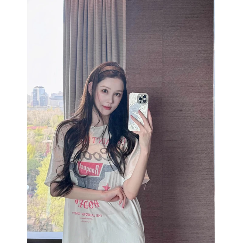 富家千金复古做旧印花圆领短袖T恤女慵懒风休闲宽松显瘦上衣