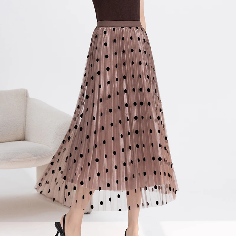 雪纺裙2025夏季新款波点裙子显瘦遮肉遮垮宽A字半身裙气质高级感