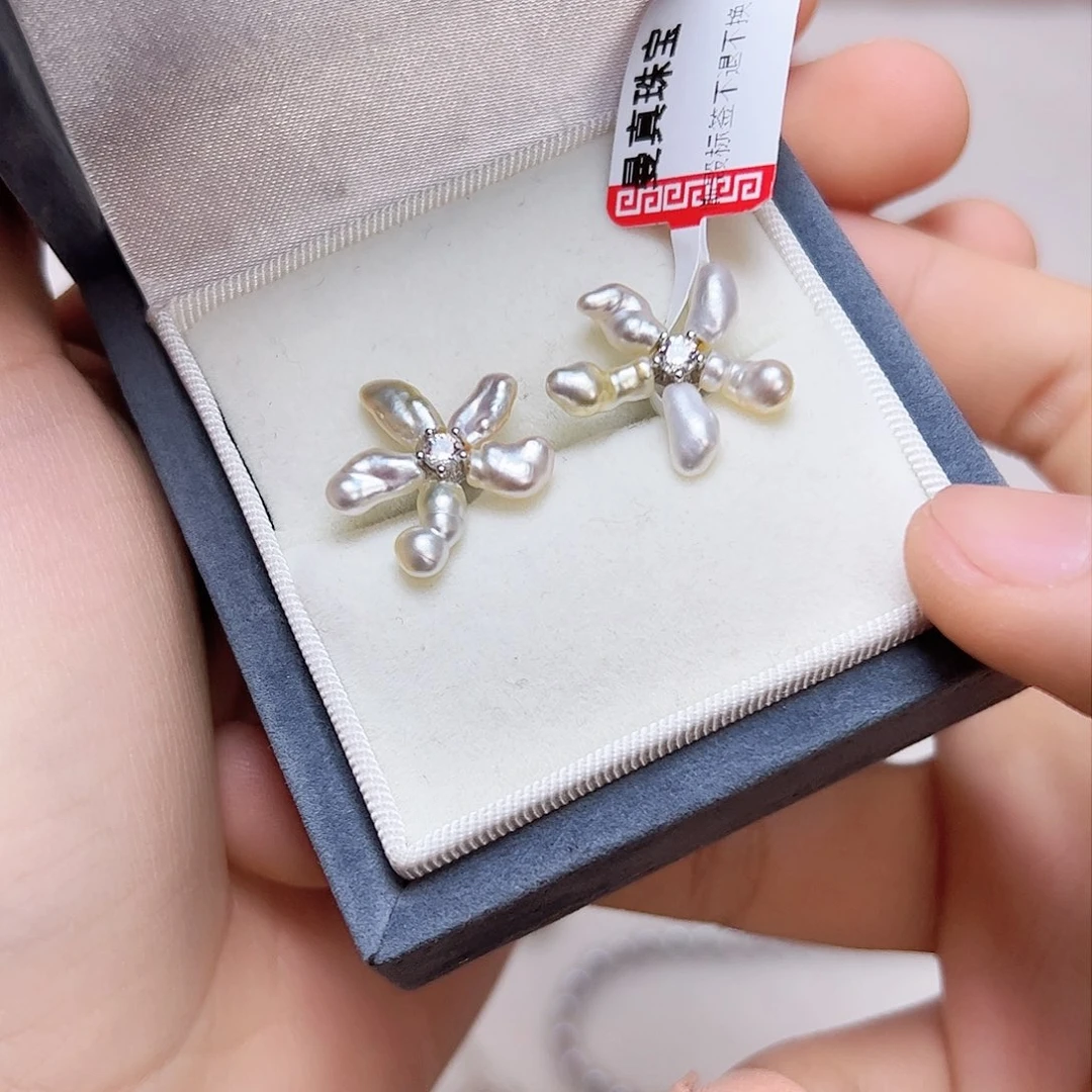 海水珍珠耳饰银S925镶嵌