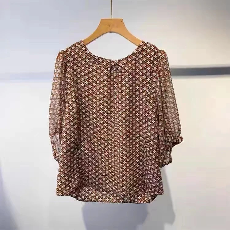 H1993碎花气质长袖时尚休闲百搭印花圆领上衣L2