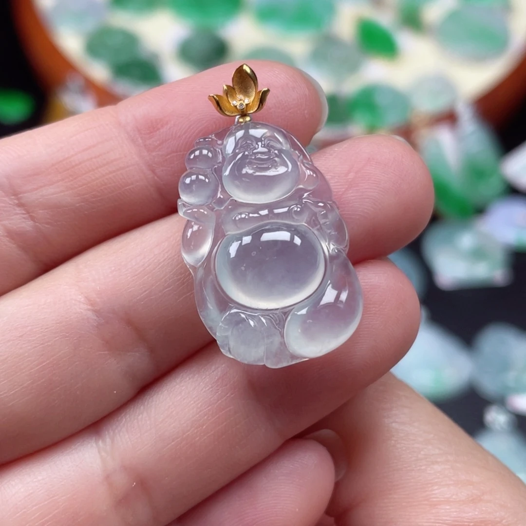 颈饰18K金镶嵌翡翠弥勒佛