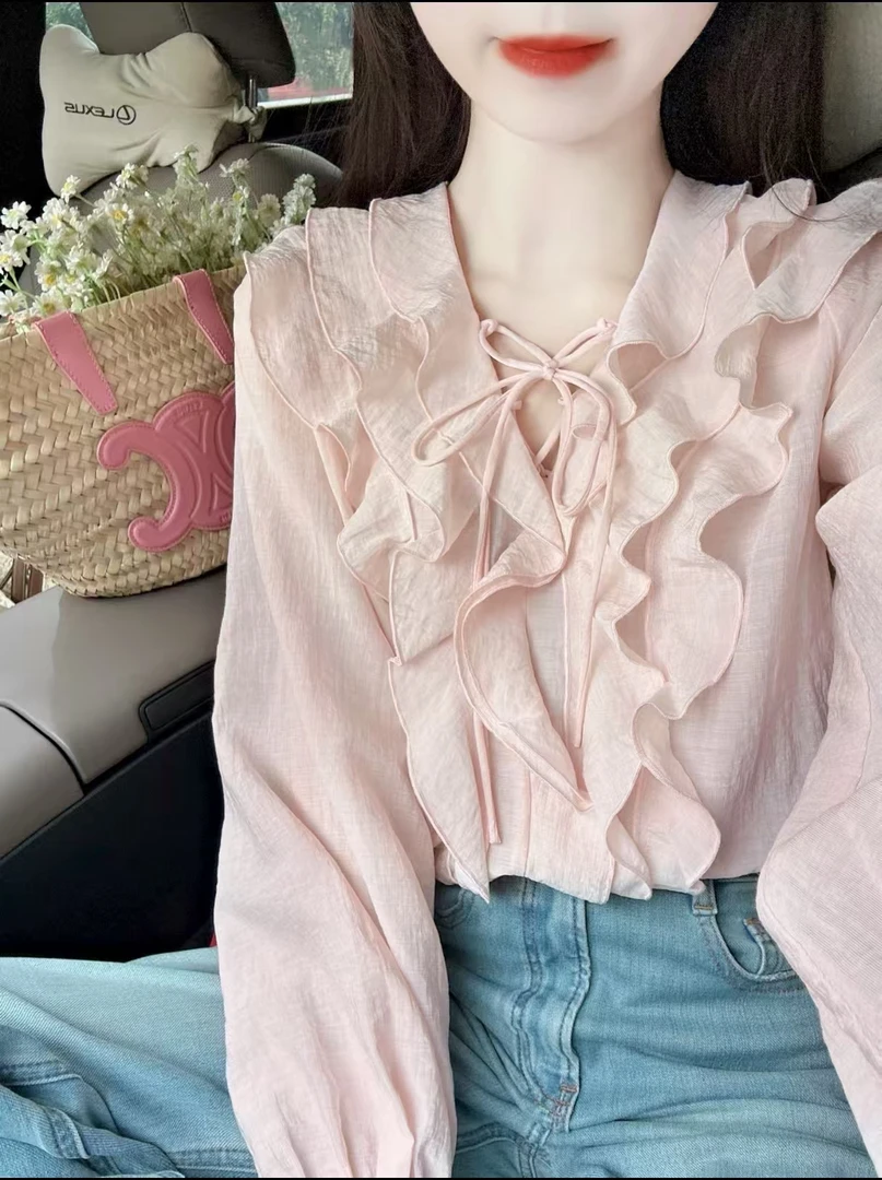 G201-300秋季新款浪漫甜美显瘦长袖上衣（不是主图款以直播间为准）