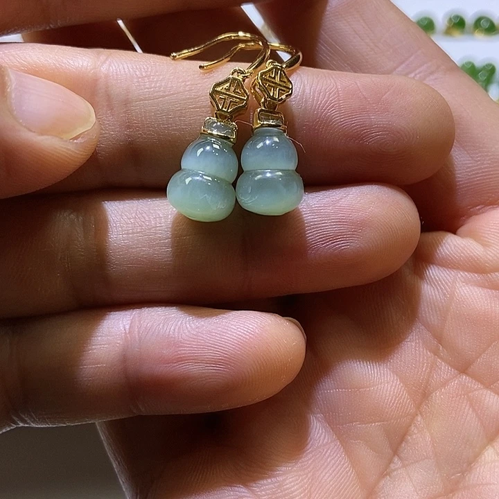 和田玉银S925镀金镶嵌耳饰