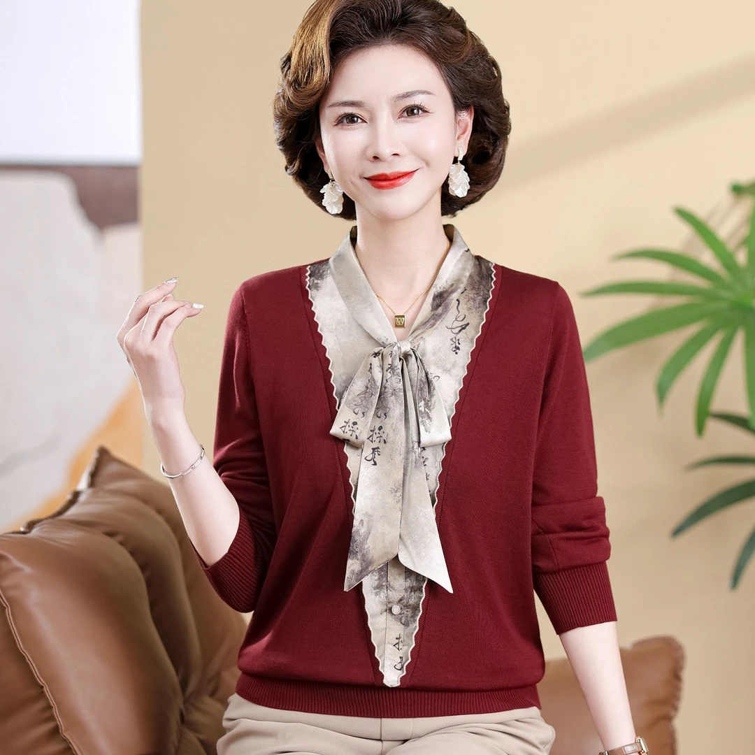 中年妈妈装秋装T恤洋气小衫中老年女母亲衣服气质上衣高贵阔太太