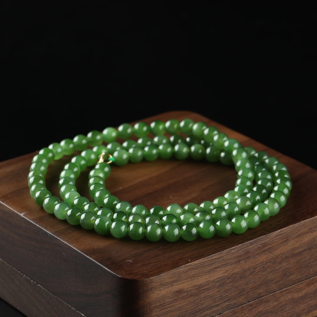 【大国非遗】俄料和田玉碧玉多圈项链6mm 32962