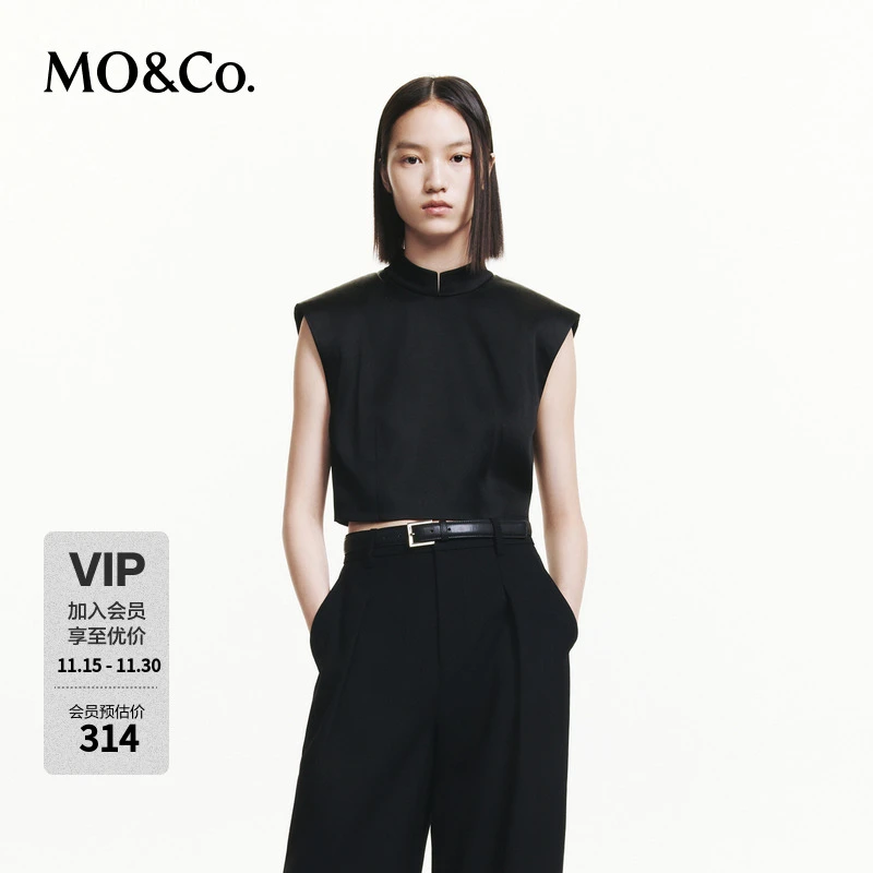 MOCO秋新中式立领露背拉链短款宽肩T型上衣MBD3TOP025