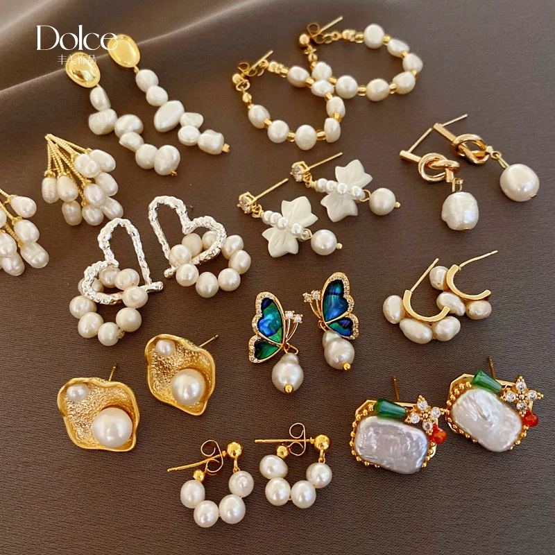 铜合金仿珍珠耳饰 银针复古花束蝴蝶流苏淡水ins珍珠耳环小众气质