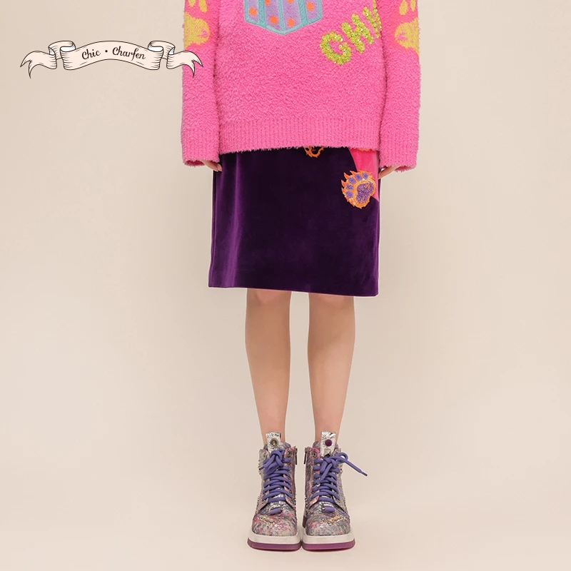 【达人专属】朝峰冬季新款趣味设计感熊抓半身裙CFD5F567-5075E