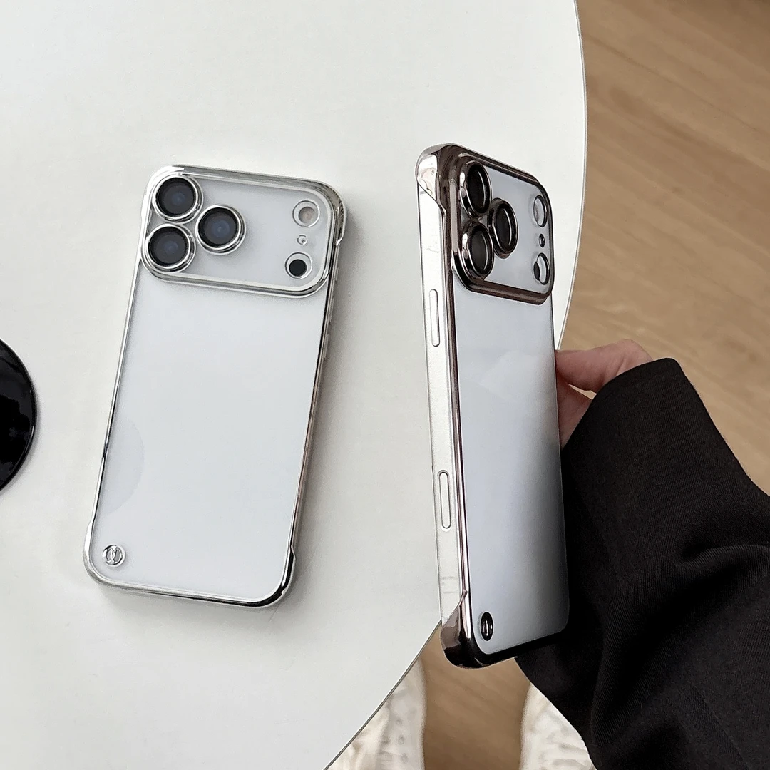 苹果17ProMax电镀无边框iPhone16简约透明14自带镜头膜13保护套12
