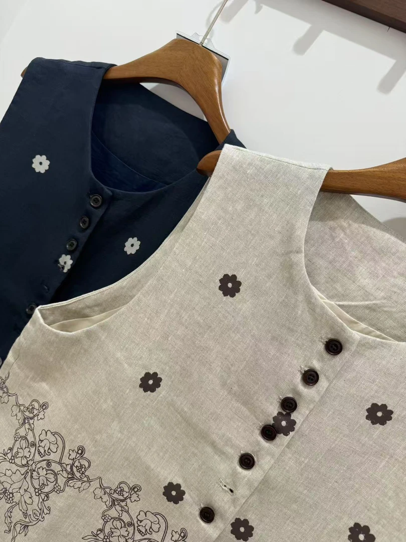 亚麻印花马甲国风