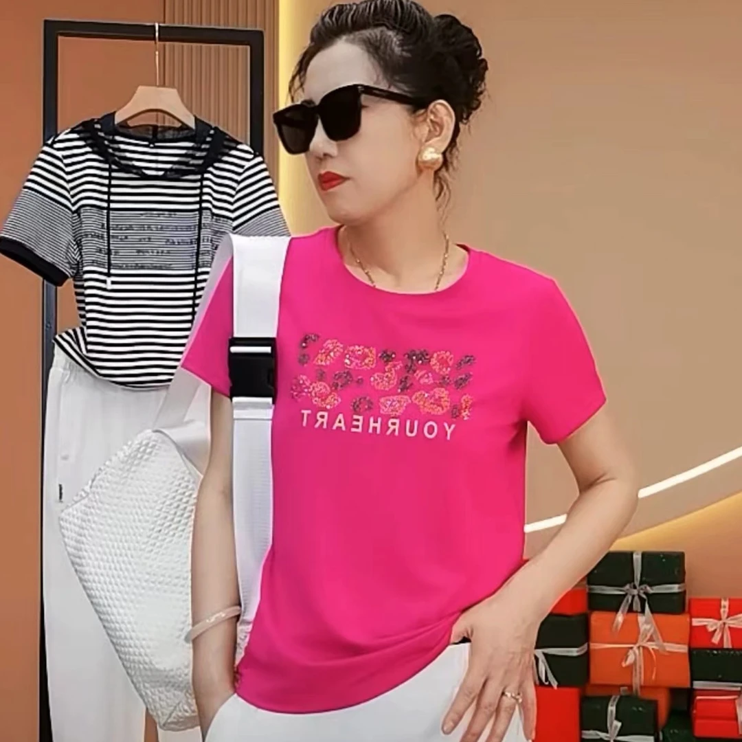 【盛夏初至】夏季新品女士短袖圆领休闲T恤上衣女装时尚小衫62026