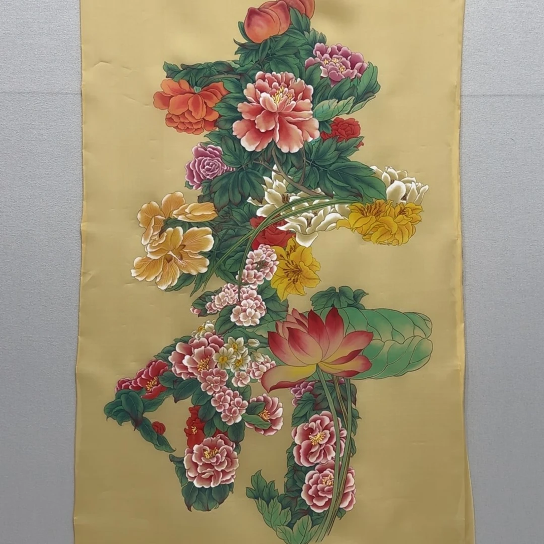 国画绢本工笔寿花贾敏