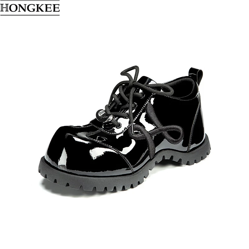 HONGKEE/红科25新秋圆头厚底单鞋系带时尚休闲增高鞋H805D316双11