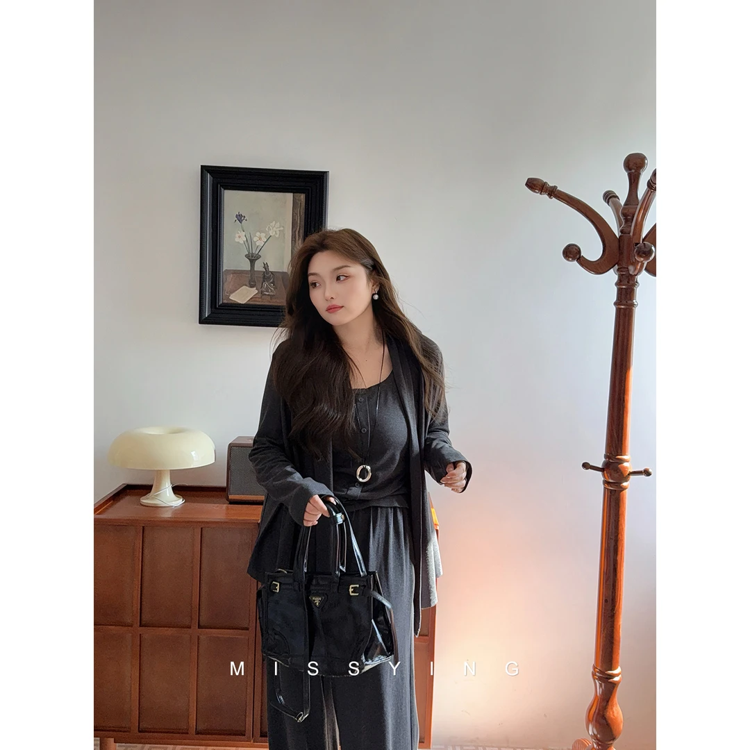 应小姐【三重奏】微胖大码初秋韩版时尚休闲显瘦气质款外套背心长裤