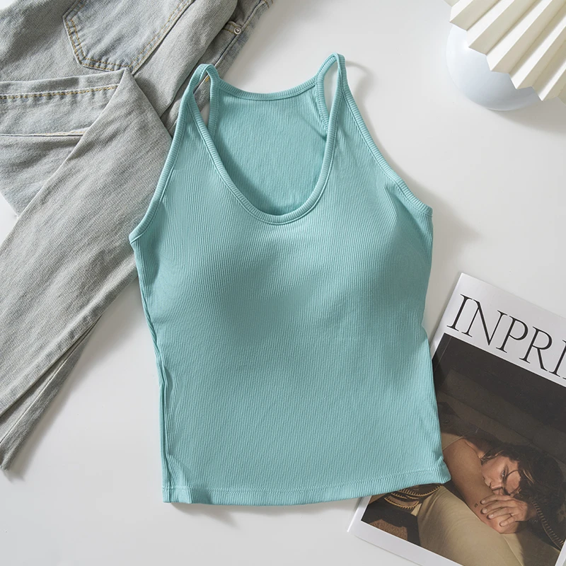 欧若风吊带背心女带胸垫外穿内搭新款纯欲辣妹百搭修身美背上衣夏