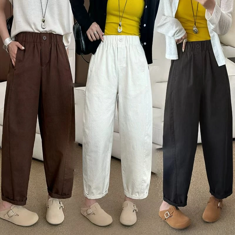 【100纯棉】韩系休闲裤子女九分裤秋季新款简约宽松显瘦哈伦小脚裤