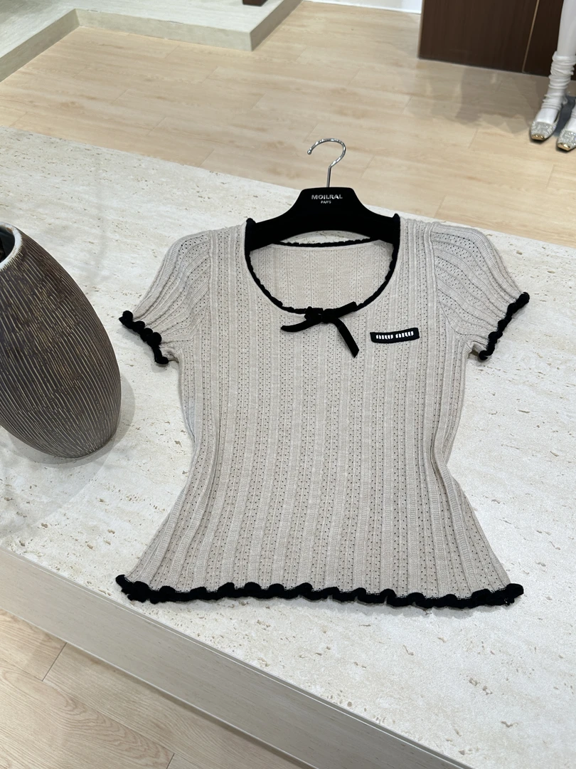 ZLT蝴蝶结蝴蝶夏季短袖薄款毛针织衫镂空百搭女装脏脏风516