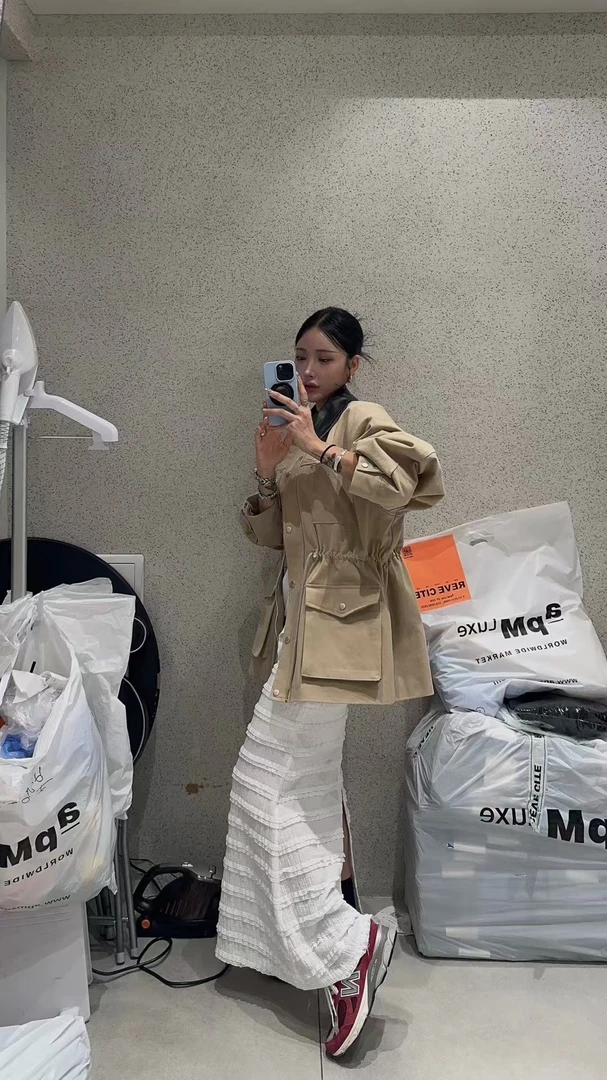 韩国东大门新款高腰后开叉蕾丝拼接高腰鱼尾半裙