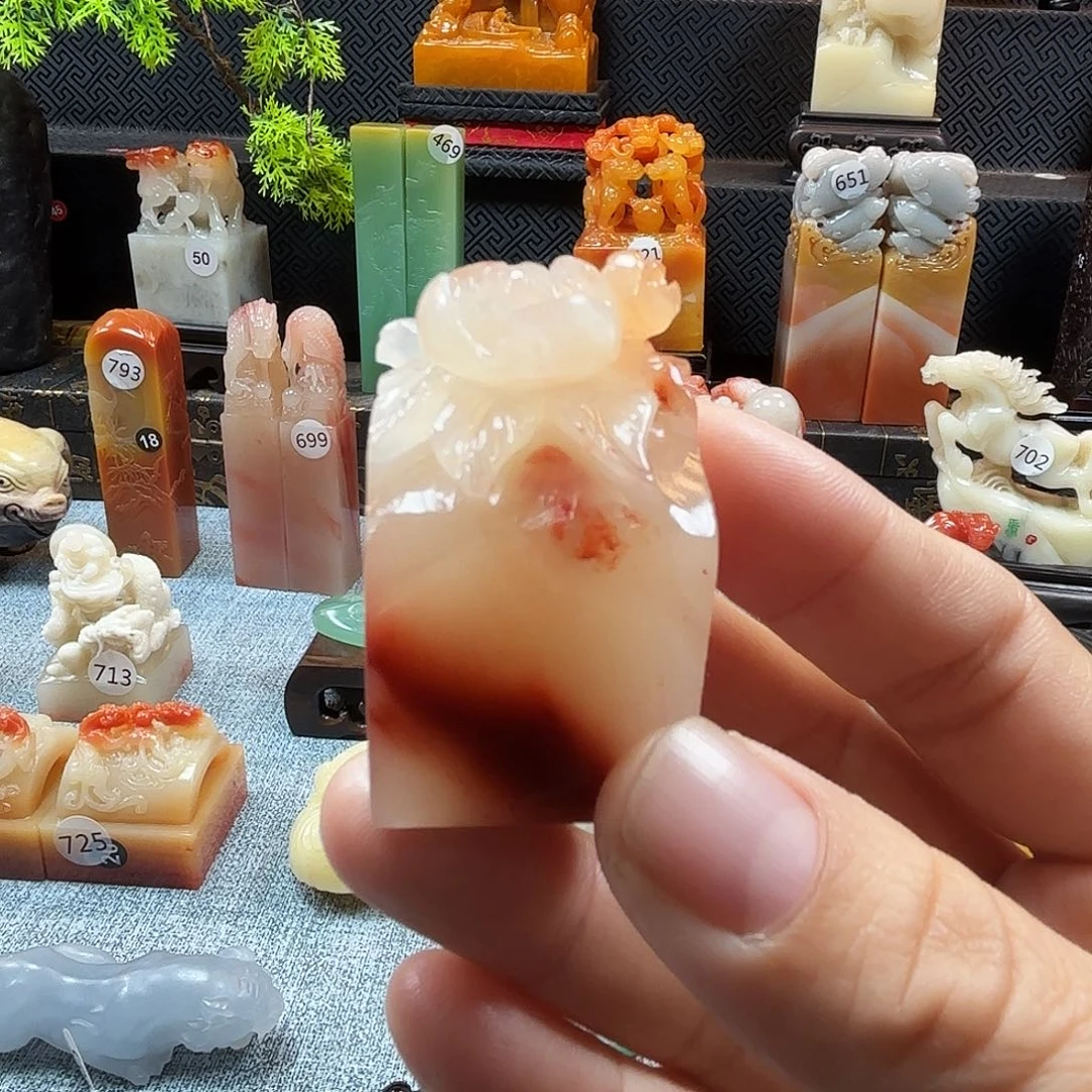 寿山石印石牡丹花8