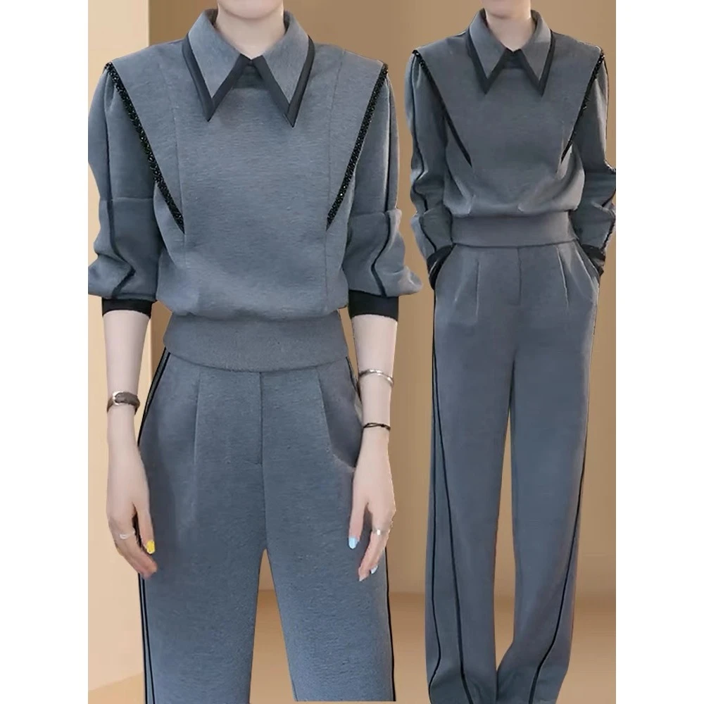 入秋韩系穿搭女装2024秋冬新款时尚卫衣长裤休闲运动两件套8140--