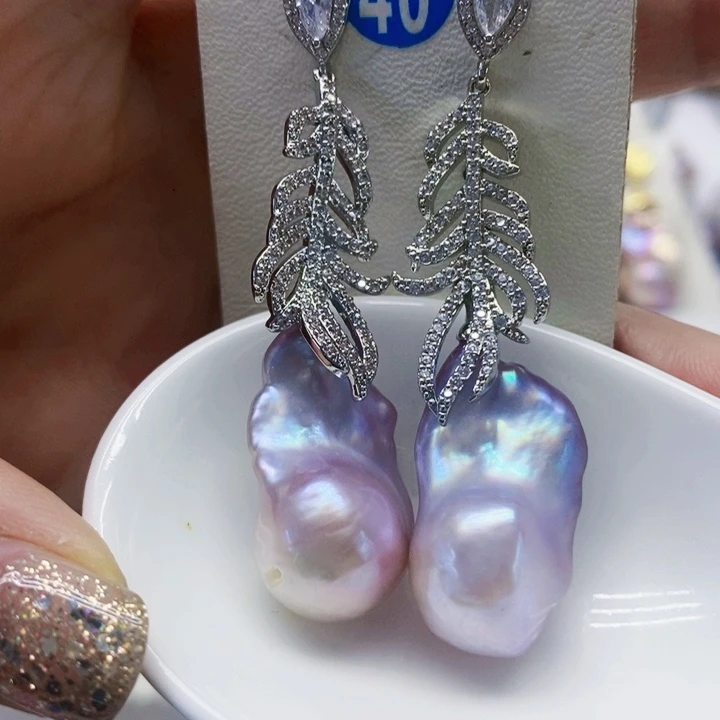 银S925镶嵌耳饰淡水珍珠