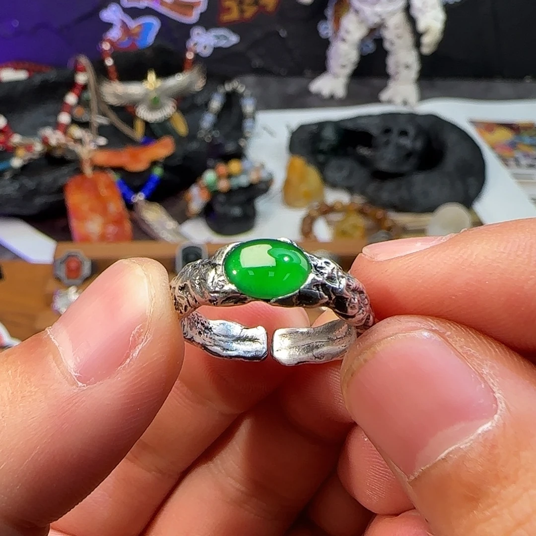 用***7翡翠银S925镶嵌戒指