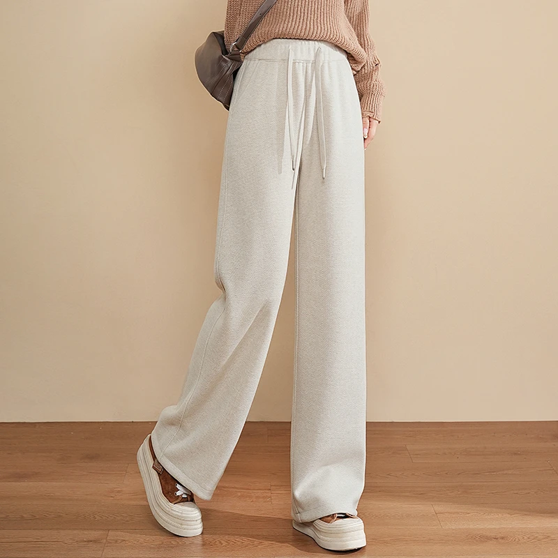 正品高端羊毛呢阔腿裤女秋冬新款时尚百搭保暖高腰垂感休闲裤子