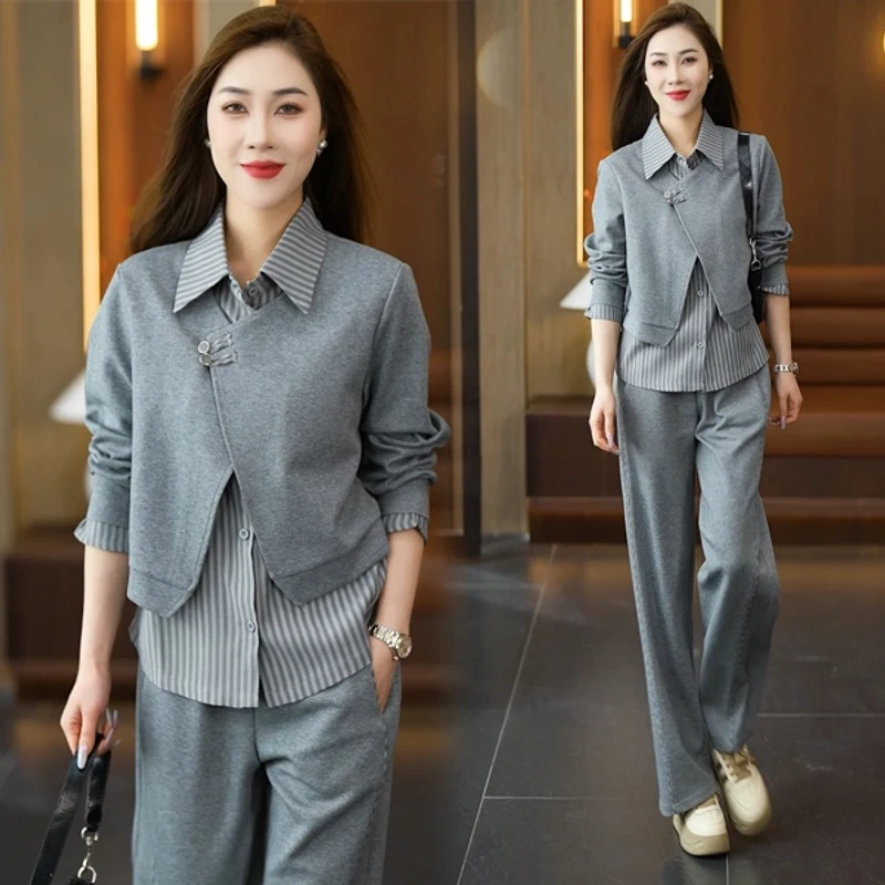 休闲长裤套装女2025春季新款显瘦洋气休闲遮肚子时尚减龄两件套