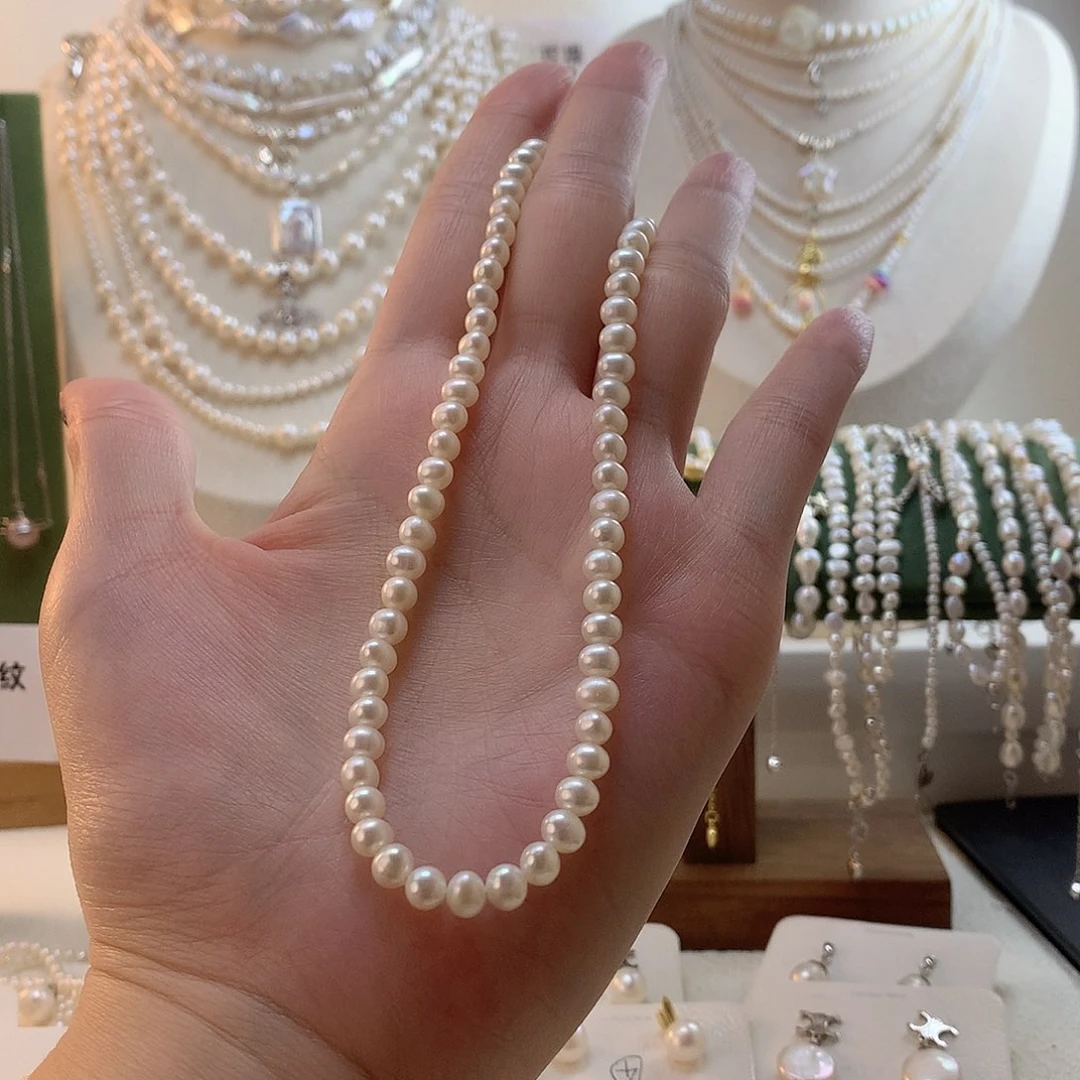 好***人淡水珍珠银S925镶嵌颈饰5-6