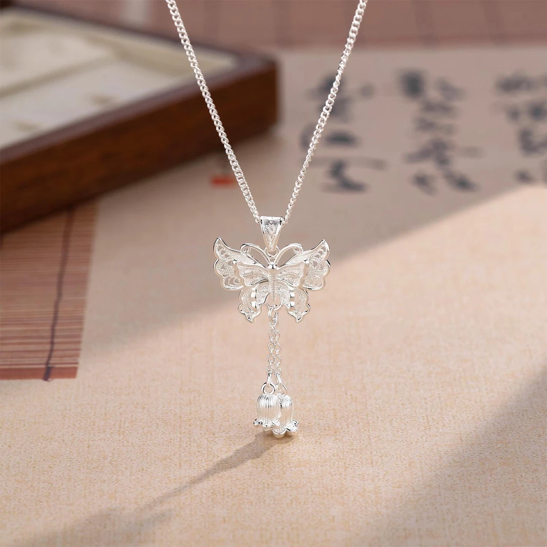 坠链均足银 【清货专属链接】蝴蝶铃兰花项链女时尚新中式气质高级