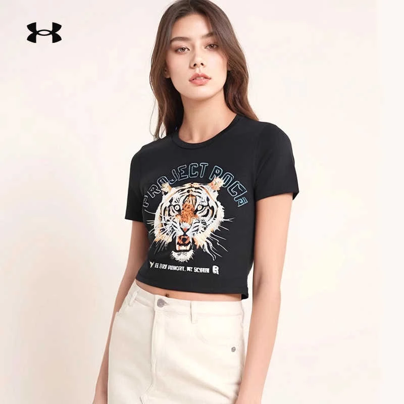 【清仓】安德玛UA短款T恤春夏女子强森虎头图案印花运动圆领短袖