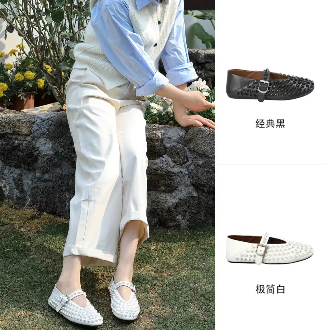 MANIKA GUAN 25春夏新款柳钉平底玛丽珍时尚气质休闲单鞋MK203801