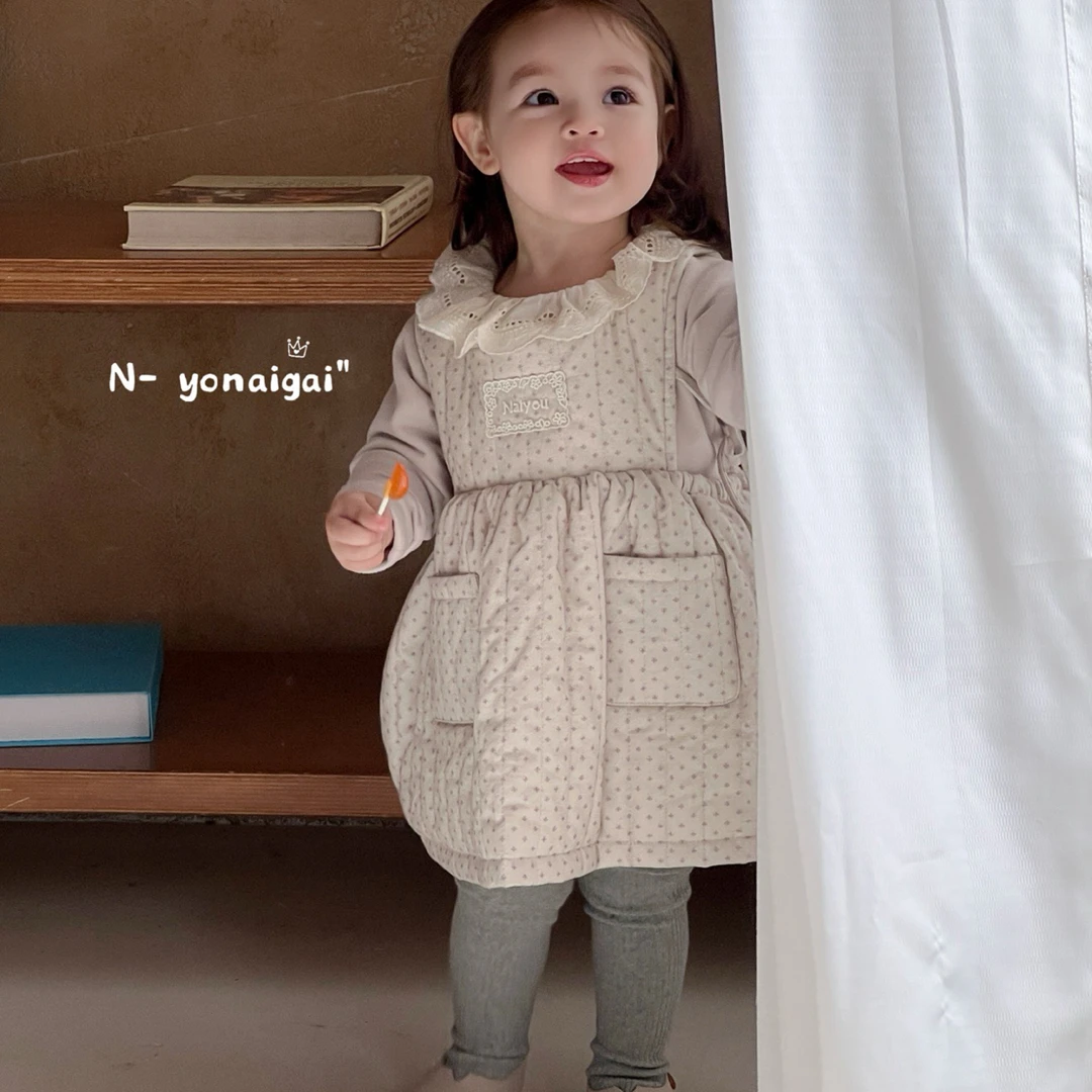 奶油奶盖秋冬碎花连衣裙套装女宝甜美加绒保暖娃娃领打底背心裙