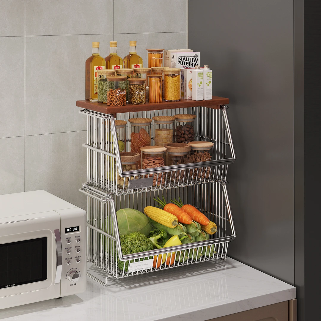 厨房置物架2025新款多功能家用水果蔬菜篮转角调料架子台面收纳架