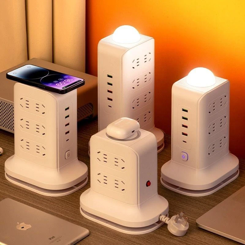 智能无线充电立式塔形插座多功能家用USB接线板可收纳