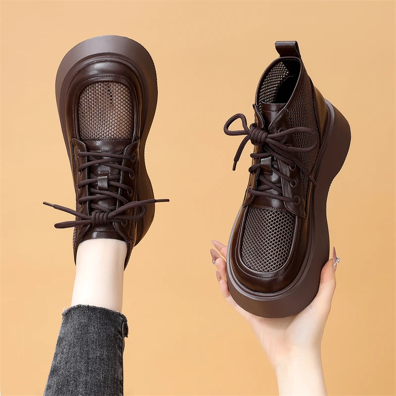 镂空厚底马丁靴女2025新款春夏时尚百搭透气舒适系带轻便配裙子