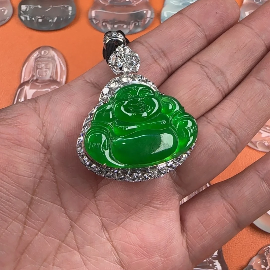 定制翡翠18K金镶嵌天然