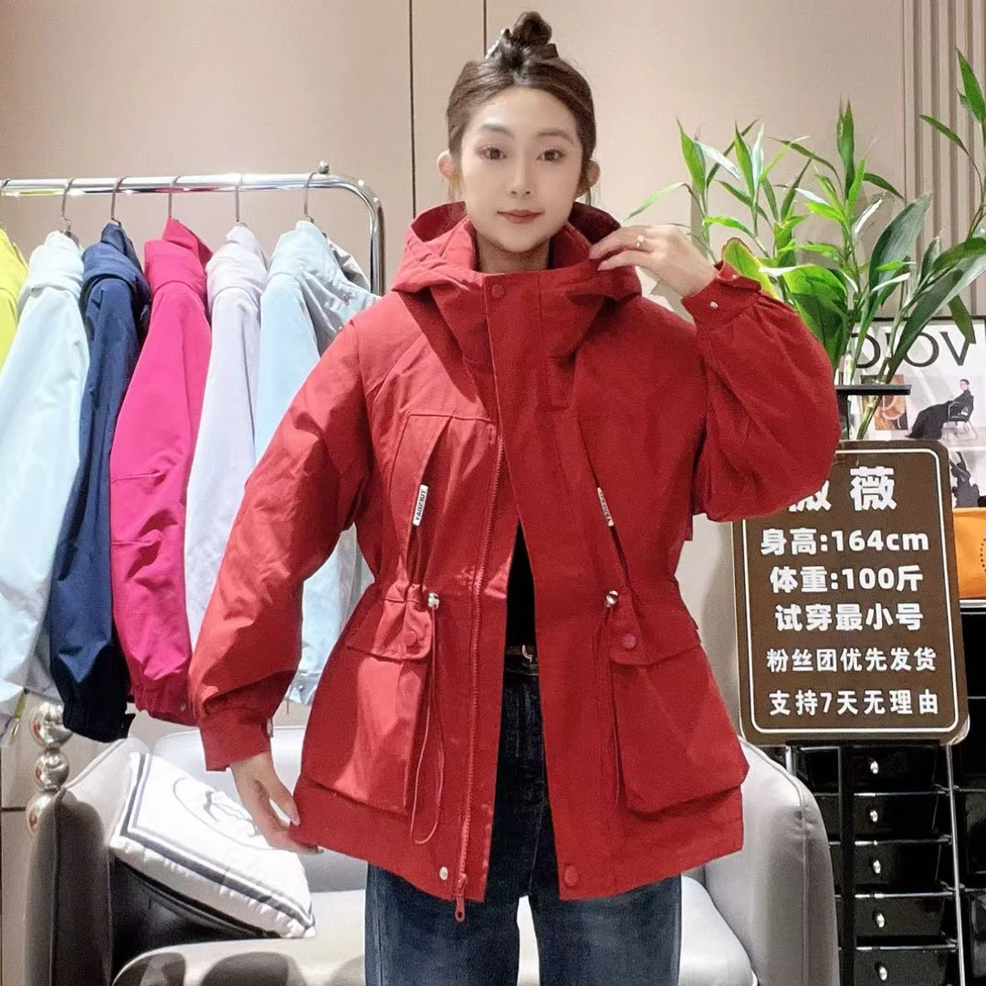2025秋季新款薄棉女装连帽抽绳韩版百搭风衣外套显瘦外套8166
